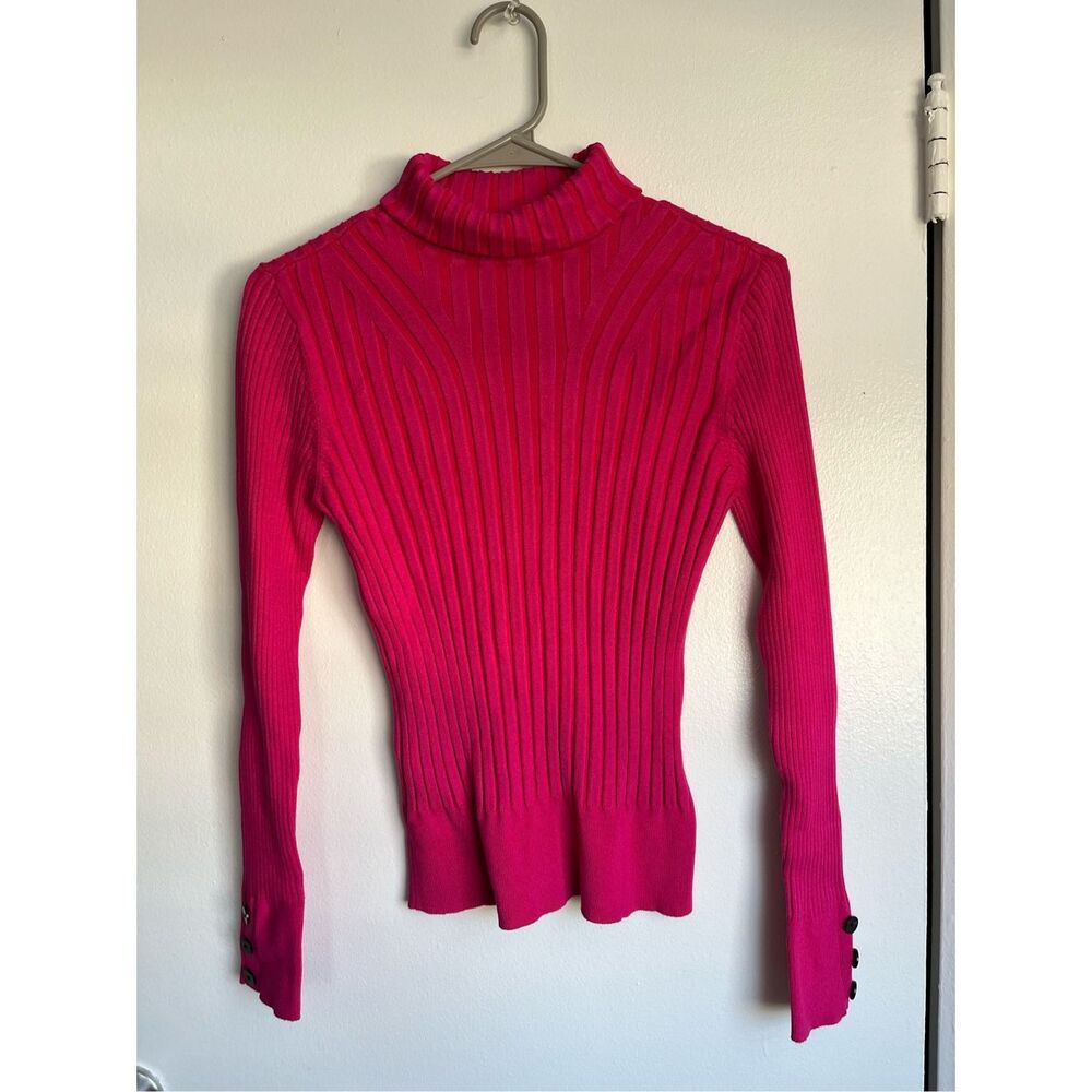 Apt 9 Medium Pink and Red Striped Turtle Neck High Long Sleeve Blouse